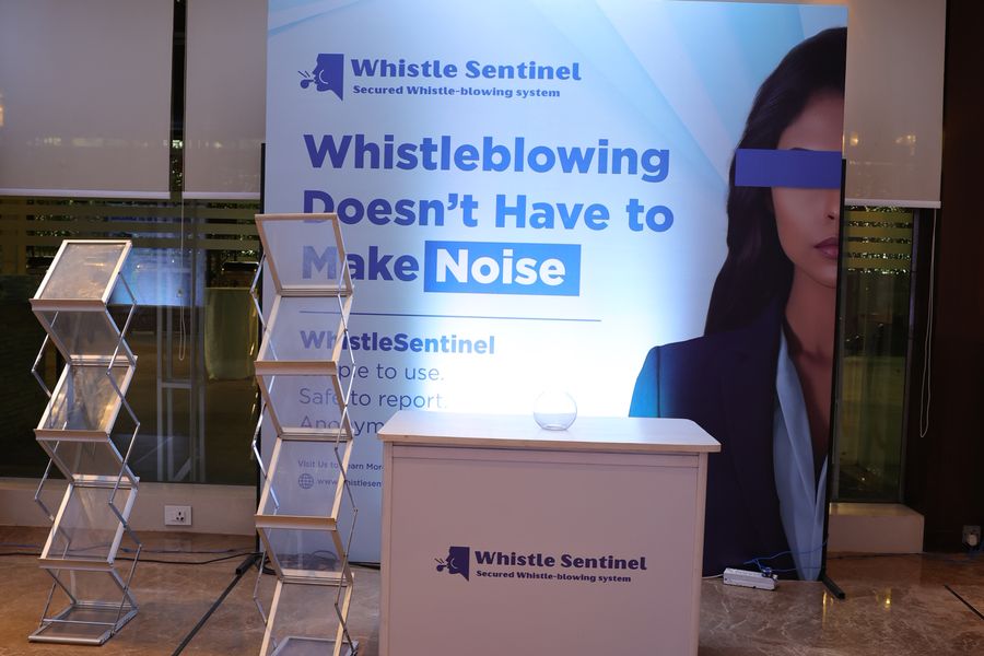 The WhistleSentinel booth setup ahead of an industry conference